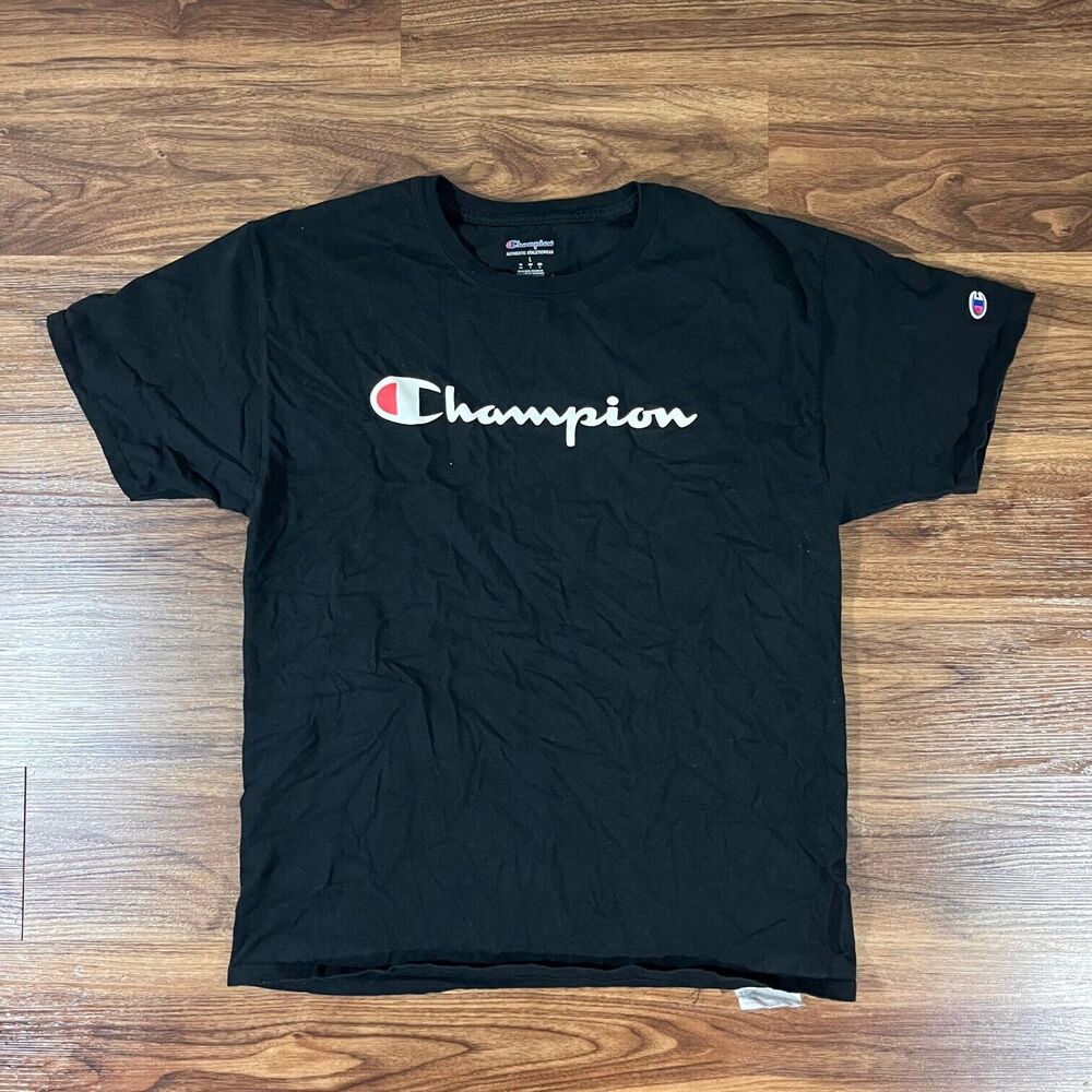 Champion Men's Classic Script Logo Short Sleeve T Shirt Size Large Casual Cotton